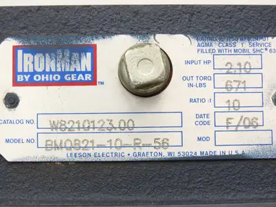 Leeson IronMan BMQ821-10-R-56 Gearmotor 10:1 Reducer .5Hp 172rpm 230/460V 56C RH