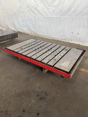 42" WIDE X 72" LONG X 6" THICK T-SLOTTED BOLSTER PLATE. STOCK # 1006324