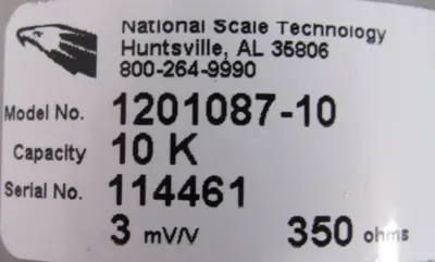 NEW NATIONAL SCALE TECHNOLOGY 1201087-10 LOAD CELL 10,000 LBS 120108710