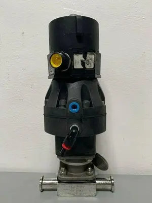 USED ITT PURE-FLO A209 3-WAY STAINLESS STEEL DIAPHRAGM VALVE W/ 1" & 2" SANITARY FIT