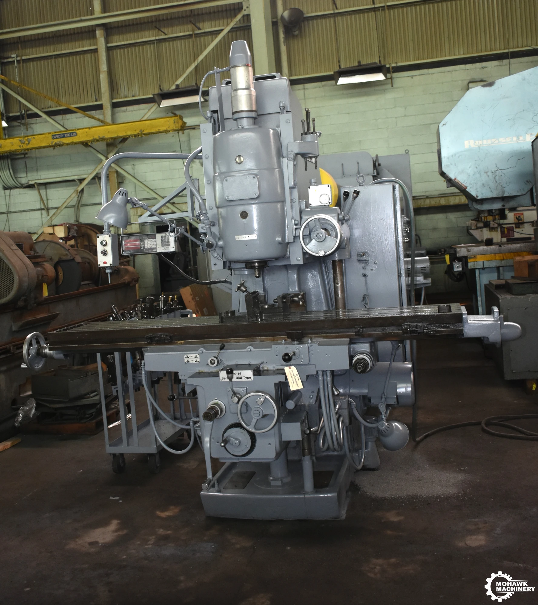 520-16 CINCINNATI-MILACRON "SERIES E" DIAL-TYPE VERTICAL MILL w/TRAK DIGITAL READOUTS - POWER DRAW BAR - RACK FULL OF TOOLING