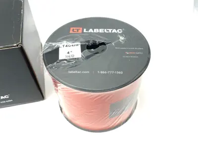 USED LABELTAC PRO MODEL HIGH PERF. 10 YEAR VINYL LABEL RED, 4" X 150'/ROLL