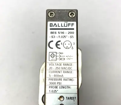 Balluff BES 516-200-S3/1.025"-S5 StrokeMaster Pressure-Rated Sensor 20-250VAC - Used