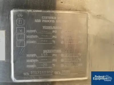 USED A&B Process 350 Gal A&B Process Systems Mix Kettle, 316L S/S, 130#