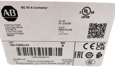 ALLEN BRADLEY 100-C60DJ10 CONTACTOR 100C60DJ10 SER. B NEW, SURPLUS