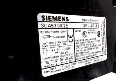 NEW SIEMENS 3UA59 00-2E OVERLOAD RELAY 25-40AMP 3UA59002E