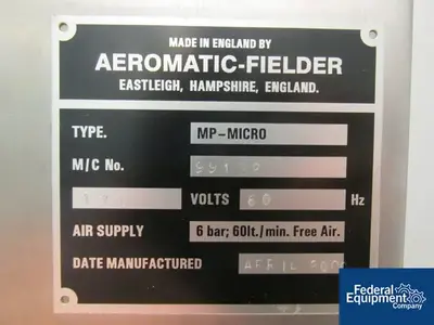 USED Aeromatic-Fielder Aeromatic Fielder Fluid Bed Multi-Processor, Model MP-Micro