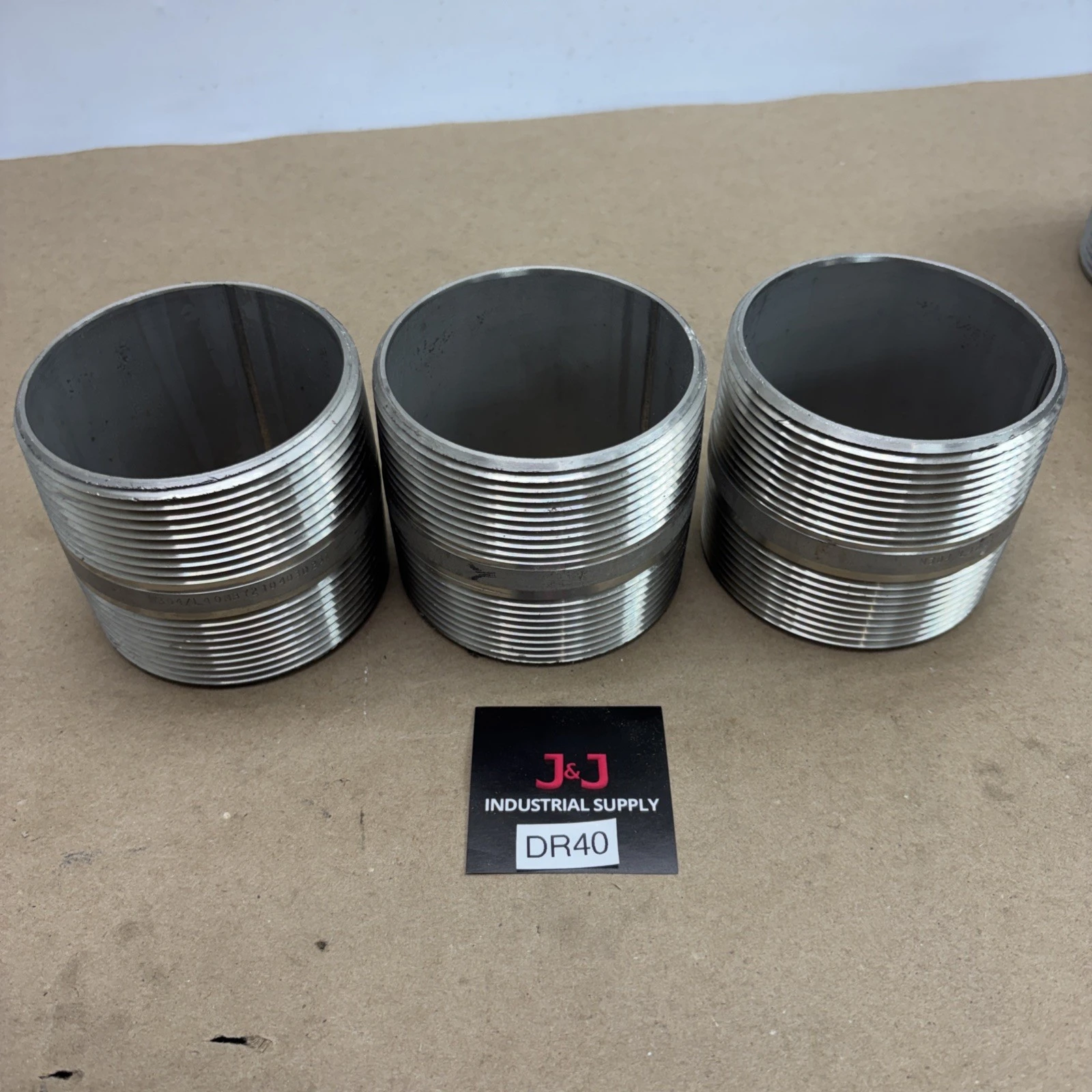 Lot Of (3) M304/L40 3"x 3" Long Threaded Both Ends  Stainless Steel Pipe Nipple