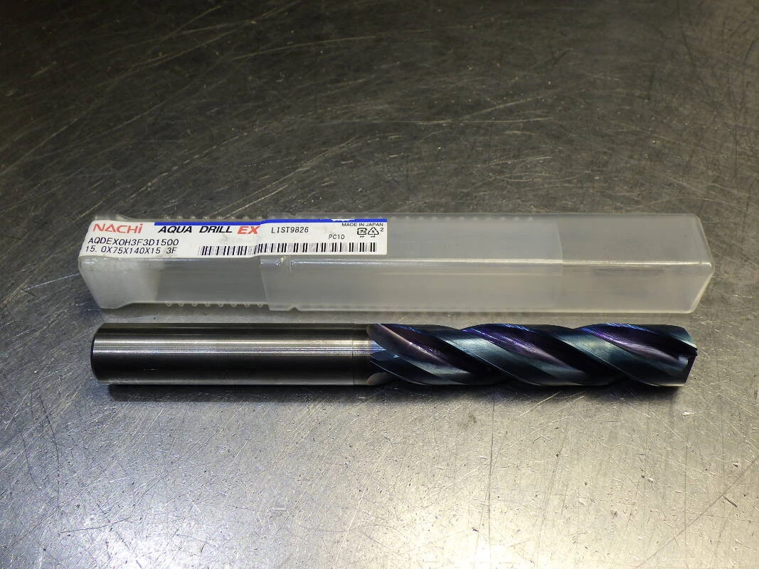 Nachi Aqua EX 15mm 3 Flute Coolant Thru Carbide Drill AQDEXOH3F3D1500 (LOC693B)