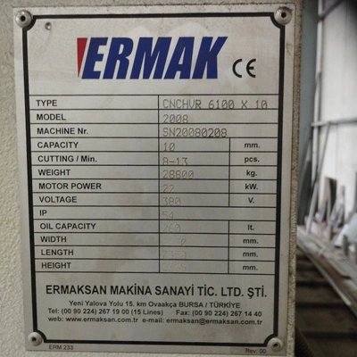 ERMAKSAN CNC Guillotine Shear, in very good working condition, visible under power