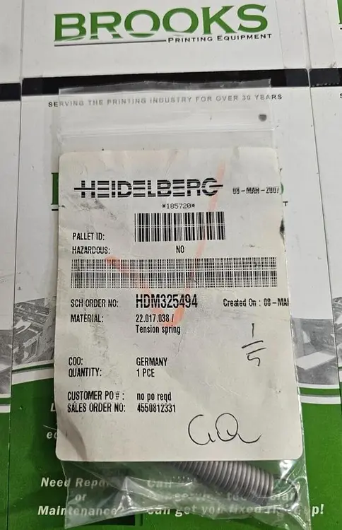 Used HEIDELBERG 22.017.038 Miscellaneous Printing & Paper Equipment North Carolina US | BROOKS PRINTING EQUIPMENT #1140342