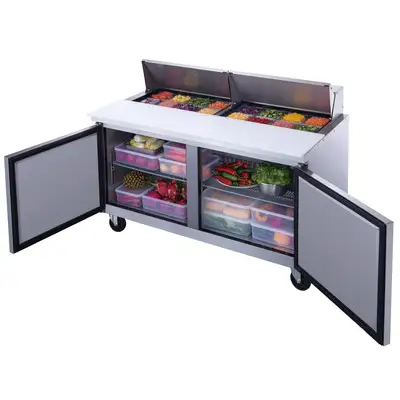 New | in-Stock Dukers New Dukers DSP60-16-S2 2-Door Commercial Food Prep Table Refrigerated in Stainless Steel Food Prep Tables Illinois US | Falcon Restaurant Supply #1376296