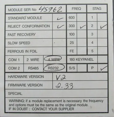 REFURBISHED SAFELINE 4500-033R CONTROLLER FW. 2.33 HW. V2 4500033R