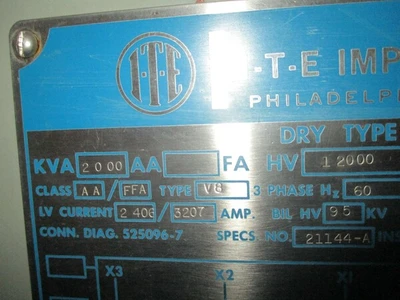 2000 KVA 12000 Primary, 480/277 Secondary, ITE, Dry Type