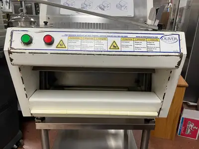 Used Oliver Used Oliver 732-N Legacy Countertop Front Load Bread Slicer with Stand 120V Bread Slicers Illinois US | Falcon Restaurant Supply #1376037