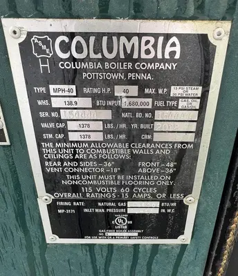 Used 2018 COLUMBIA MPH-40 Boilers Florida US | C3 SURPLUS LLC #1262438