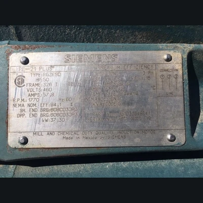 Siemens 50 HP Motor