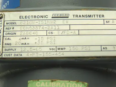 Foxboro 821GM-IS1NM2 Pressure Transmitter 1/2"NPT 12.5-65vdc