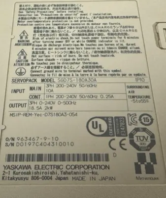 USED YASKAWA SGD7S-180A30A SERVOPACK DRIVE 200V SGD7S180A30A