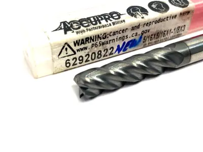 USED ACCUPRO SQUARE END MILL: 5/16" DIA, 1-1/8" LOC, 4 FLUTE, SOLID CARBIDE