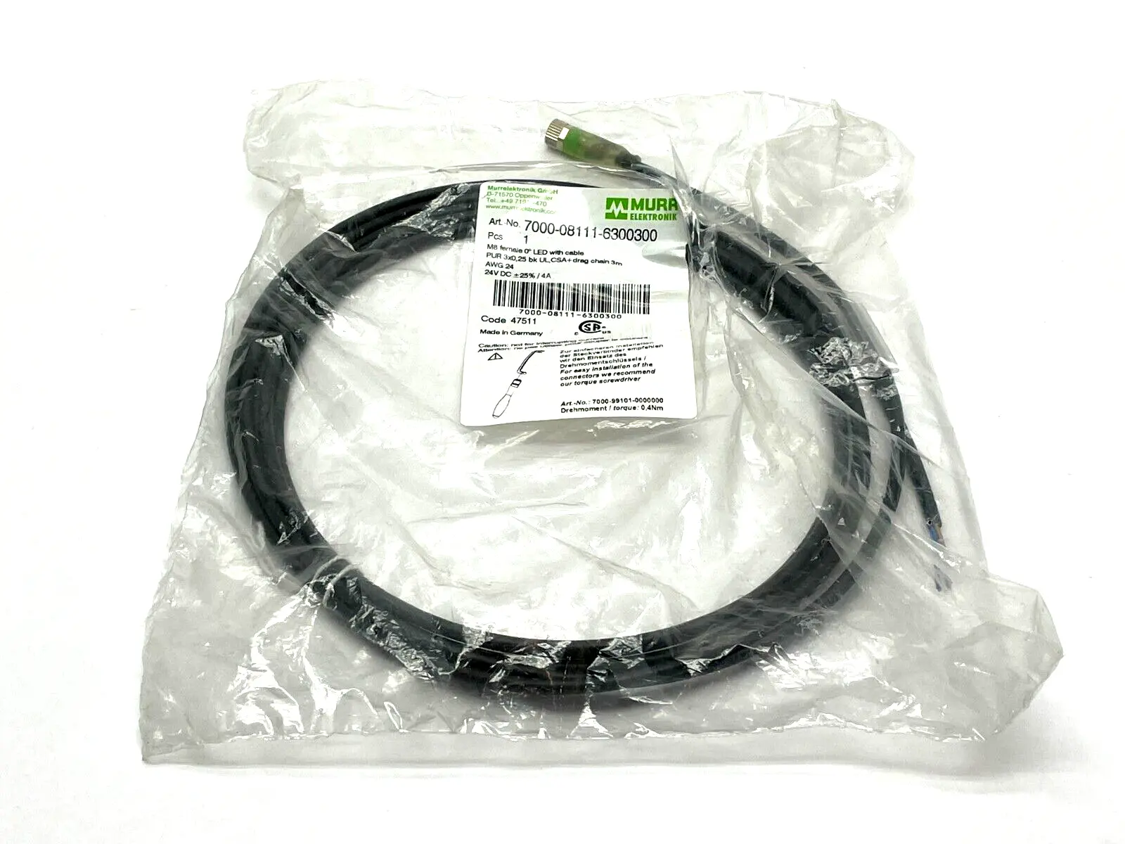 7000-08111-6300300 | Murr Elektronik  Cordset M8 Female Connector 3m Length - New