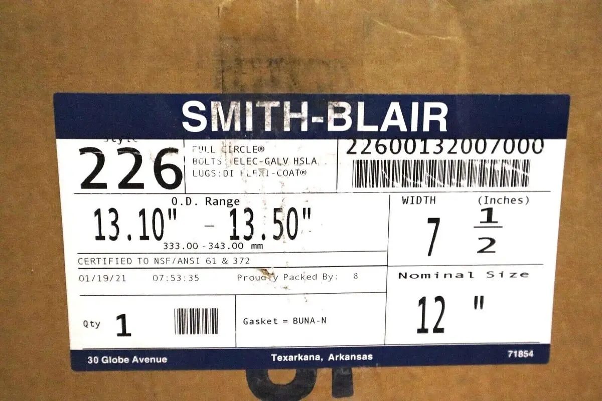 SMITH BLAIR 22600132007000 REPAIR CLAMP FULL CIRCLE NITRILE GASKET STOCK #1720