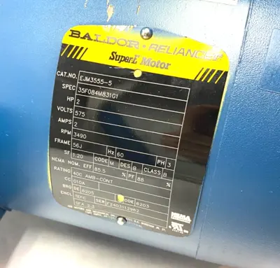 USED ABB BALDOR NON-REVERSIBLE SUPERE MOTOR 2HP 3490RPM
