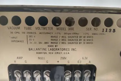 Ballantine Model 300E Vacuum Tube Voltmeter AC Volt dB Meter VTVM 0.003–300V