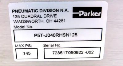 NEW PARKER P5T-J040RHSN125 PNEUMATIC CYLINDER 145PSI P5TJ040RHSN125