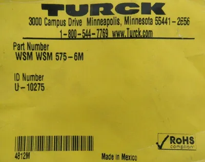 NEW TURCK WSM WSM 575-6M CONNECTOR CABLE WSMWSM5756M U-10275