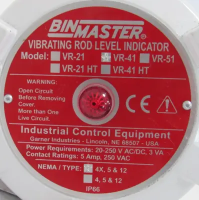 NEW BIN MASTER VR-41 VIBRATING ROD LEVEL SENSOR VR41.XX.G018.STD VR41
