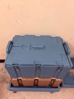 3 stackable hot boxes with wheel cart.