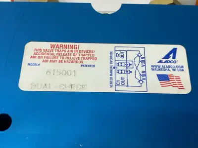 USED ALADCO DUAL-CHECK VALVE 1/2" FNPT, FLUSH OVERRIDE