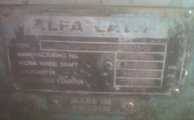 Alfa-Laval BRPX 317 SGV-35CEFR clarifier, 316SS.