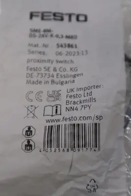 FESTO 5-10V M8 NO PROXIMITY SENSOR 543861 SME-8M-DS-24V-K-0,3-M8D STK H1656A