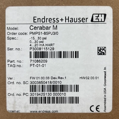 New | in-Stock Endress Hauser PMP51-85PJ3/0 Sensors Indiana US | J&J Industrial Supply #1493388