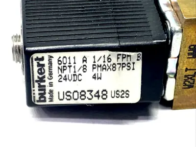 6011 A 1/16 FPM B | Burkert  Solenoid Valve 1/8" NPT 87 PSI 24VDC 4W - Used