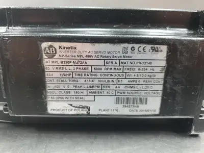 Used Allen Bradley MPL-B330P-MJ72AA Ser A Inverter AC Servo Motor, 2.4HP Servo Motors | Palmetto Automation #1151275