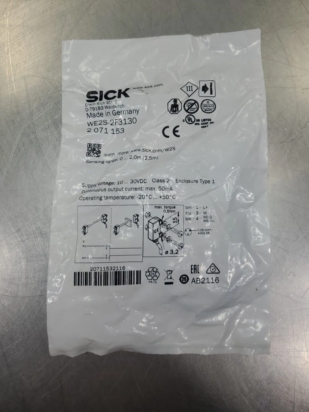 SICK WE2S-2F3130 (2071153) Proximity Sensor, 10-30VDC. 5D-36