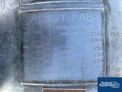 USED Alloy Fabricators 100 Gal Alloy Fab Tank, 316L S/S, 15#