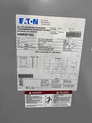 EATON TRANSFORMER 75KVA (480- 208/120)