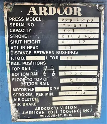 USED ARDCOR ARDCOR PPP4P20 PRESS