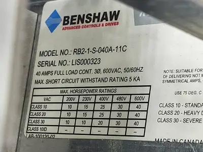 Used BENSHAW RB21S030S600-2047300000-000A230000-00 Switchgears British Columbia CA | Lenmark #1427047