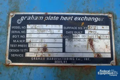USED Graham 3,771 Sq Ft Graham Plate Heat Exchanger, S/S, 150#