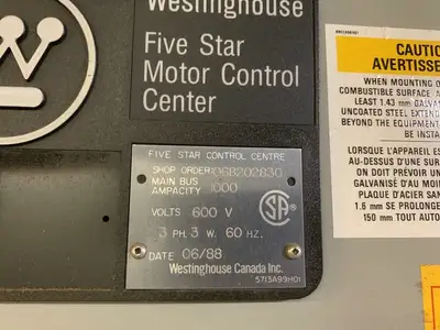 Five Star Double-Sided Motor Control Center (MCC), 600V Max., 1000A, 24 Buckets