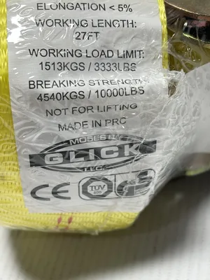 Ratchet Strap Tie Down J Hook 2” x 27’ long 10000 lb breaking strength