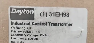 Dayton 31EH98 Control Transformer, 250 Va, 12/24V Ac, 120V Ac Loc4E48