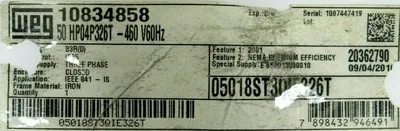 NEW WEG 05018ST3QIE326T MOTOR 50HP 460V 1780RPM 326T 2-1/8" DIA.