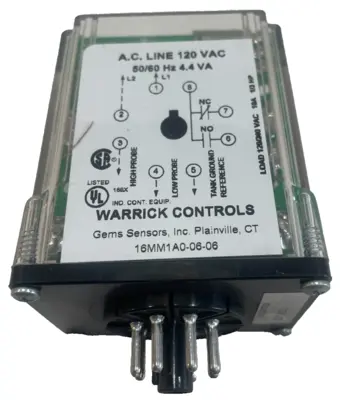 NEW GEMS WARRICK CONTROLS 16MM1A00606 RELAY 16M W/8 PIN OCTAL SOCKET