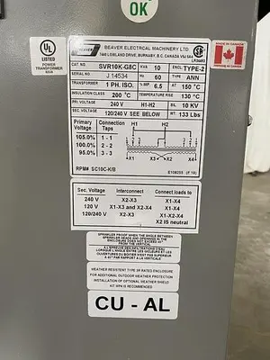 NEW BEAVER ELECTRICAL MACHINERY SVR10K-G8C